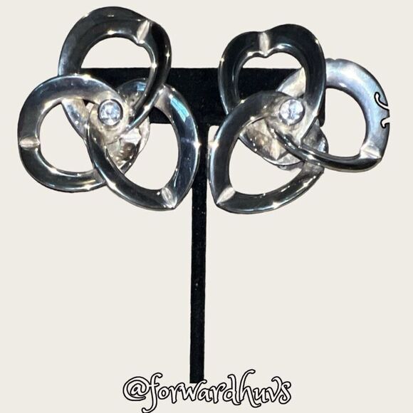 Large Vintage Silver Tone Clip on Earrings - Picture 7 of 11